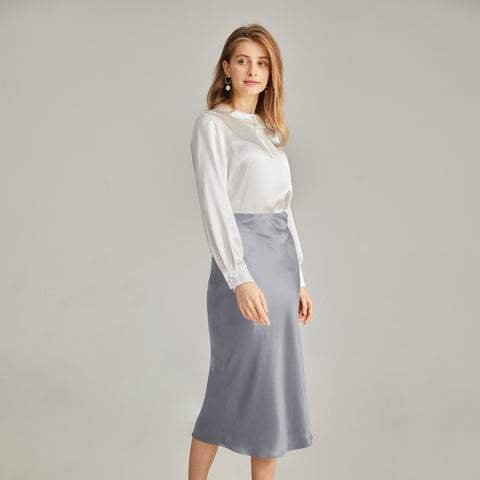 100% Pure Silk Plaid Midi Pencil Skirt