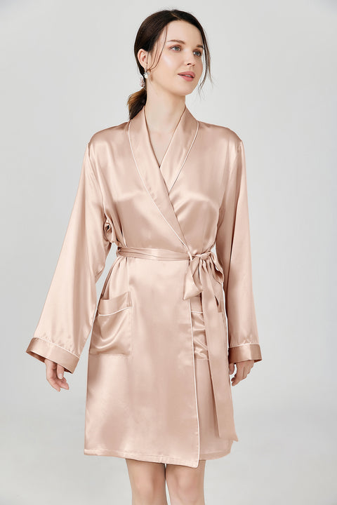 Short Mulberry Silk Robe For Women With packet