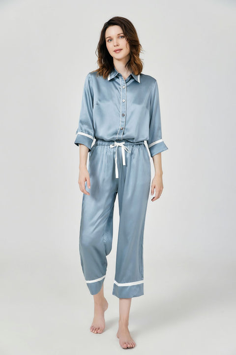 Double row piping Silk Pajama Set
