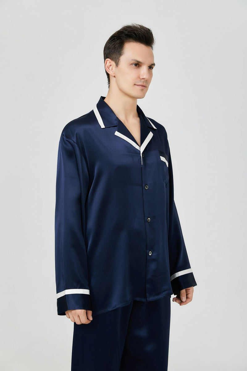 Men's Pure Silk Long Sleeve Notch Collar Pajamas Set