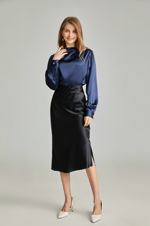 Silk Long Sleeves Pleated Pullover chic Silk Blouse