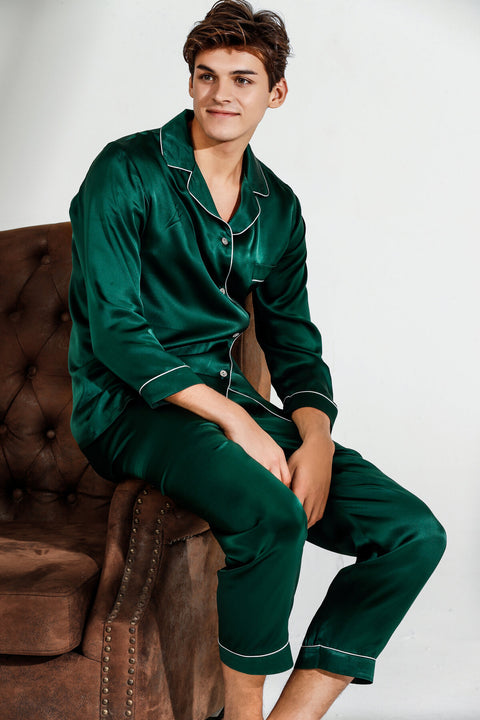 ASilklife Men's Long Sleeve Silk Pajama Set
