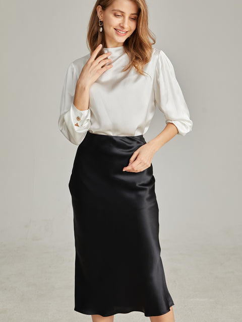 100% Pure Women's Silk Shirt Blouse & Skrit Set office Wear for Ladies [ 2PCS ]