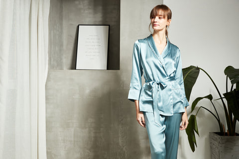 Belted Short Robe Silk Pajamas Set