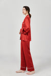 Women's Crane Printed V-neck Long Silk Pajama Set