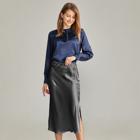100% Pure Silk Midi Split Hem Skirt