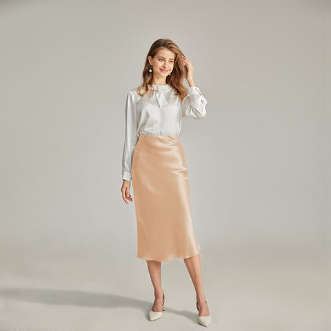 100% Pure Silk Plaid Midi Pencil Skirt