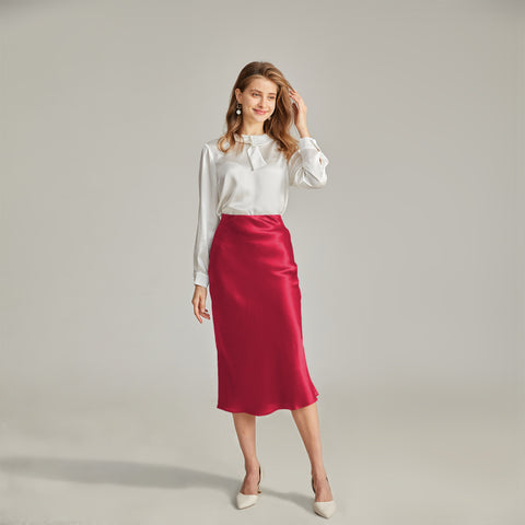 100% Pure Silk Plaid Midi Pencil Skirt