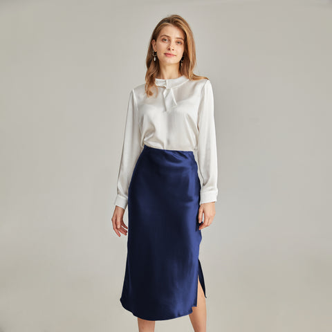 100% Pure Silk Plaid Midi Pencil Skirt