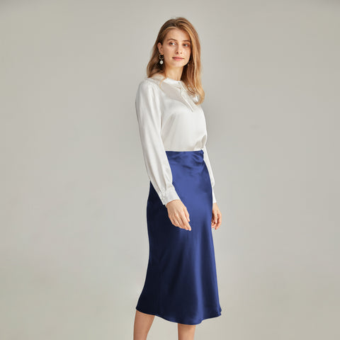 100% Pure Silk Plaid Midi Pencil Skirt