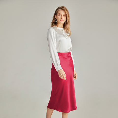 100% Pure Silk Plaid Midi Pencil Skirt