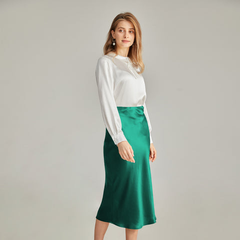 100% Pure Silk Plaid Midi Pencil Skirt