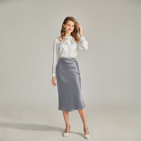 100% Pure Silk Plaid Midi Pencil Skirt