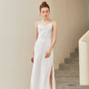 floor-length silk slip dress for wedding party cowl neck