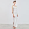 floor-length silk slip dress for wedding party cowl neck