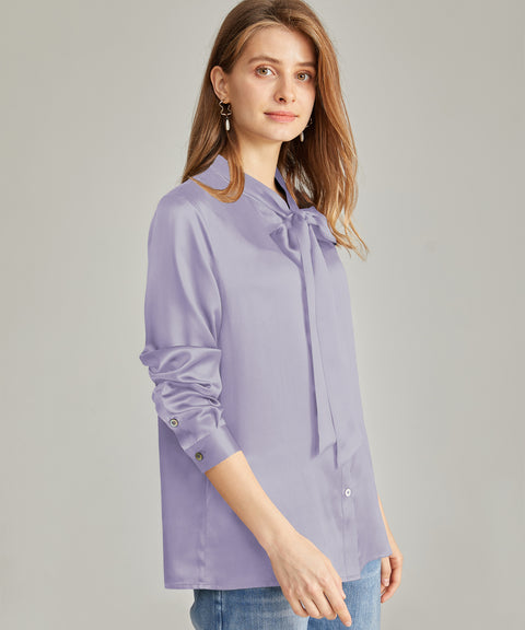 Women's Silk Blouse Bow tie Shirt button up