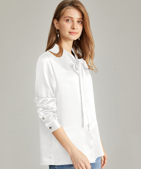 Women's Silk Blouse Bow tie Shirt button up