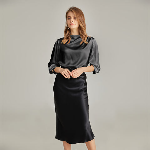 Silk Long Sleeves Pleated Pullover chic Silk Blouse