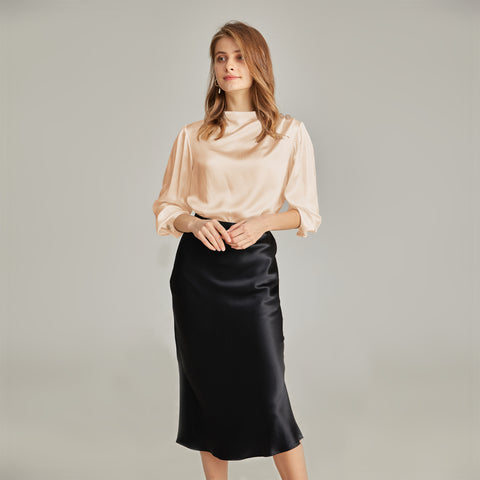 Silk Long Sleeves Pleated Pullover chic Silk Blouse