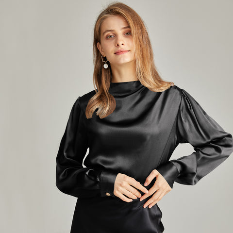 Silk Long Sleeves Pleated Pullover chic Silk Blouse