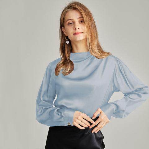 Silk Long Sleeves Pleated Pullover chic Silk Blouse