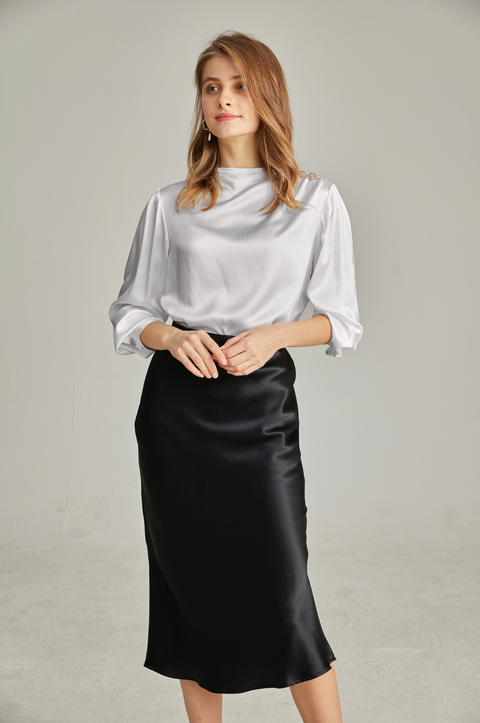 Silk Long Sleeves Pleated Pullover chic Silk Blouse