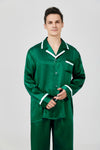 Men's Silk Pajama Set White contrast piping Notched Collar
