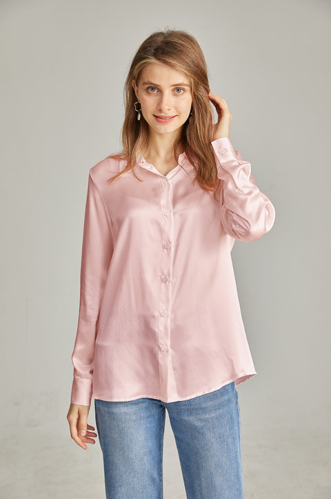 Women Silk blouse long sleeve Classic Pearl Button luxury Shirt