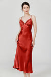 Lace V-Neck Long Silk Nightgown