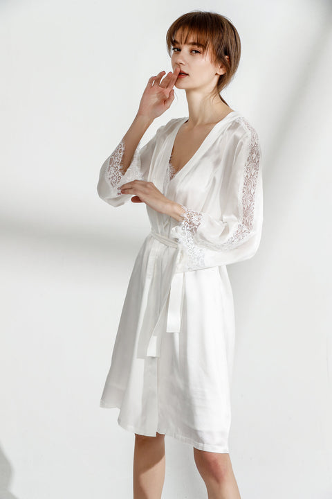 Slim Fit High Rise Lace Silk Nightgown & Robe Set