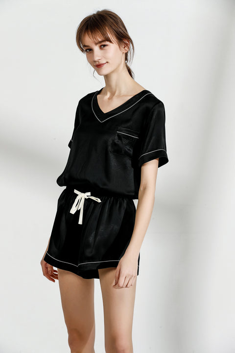 Chic Trimmed Silk Pajama Set For Women