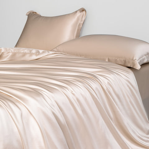 19/22 Momme 4PCS Silk Bedding Set (1  Duvet Cover + 1 Flat Sheet +2 Oxford pillowcase)