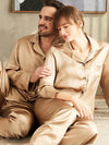 Asilklife Champagne Long Sleeves Classic Silk Long Pajamas Set For Couple
