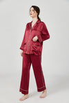 Chic Trimmed Women Silk Pajamas Set WithPockets