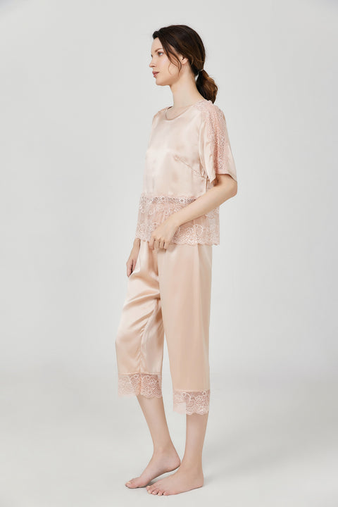 Pullover Lace Silk Pajamas Set
