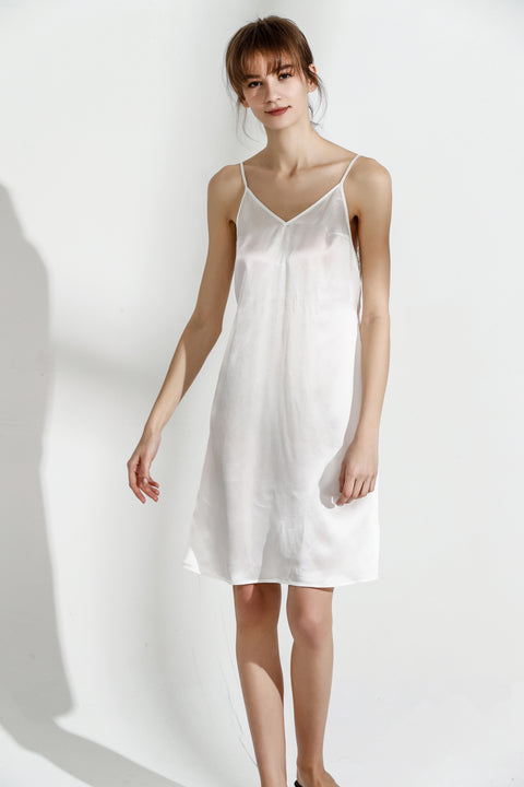 Back Deep V-Line Short Silk Nightgown