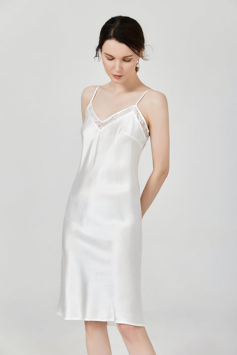 Lace V-Neck Short Silk Slip Dress