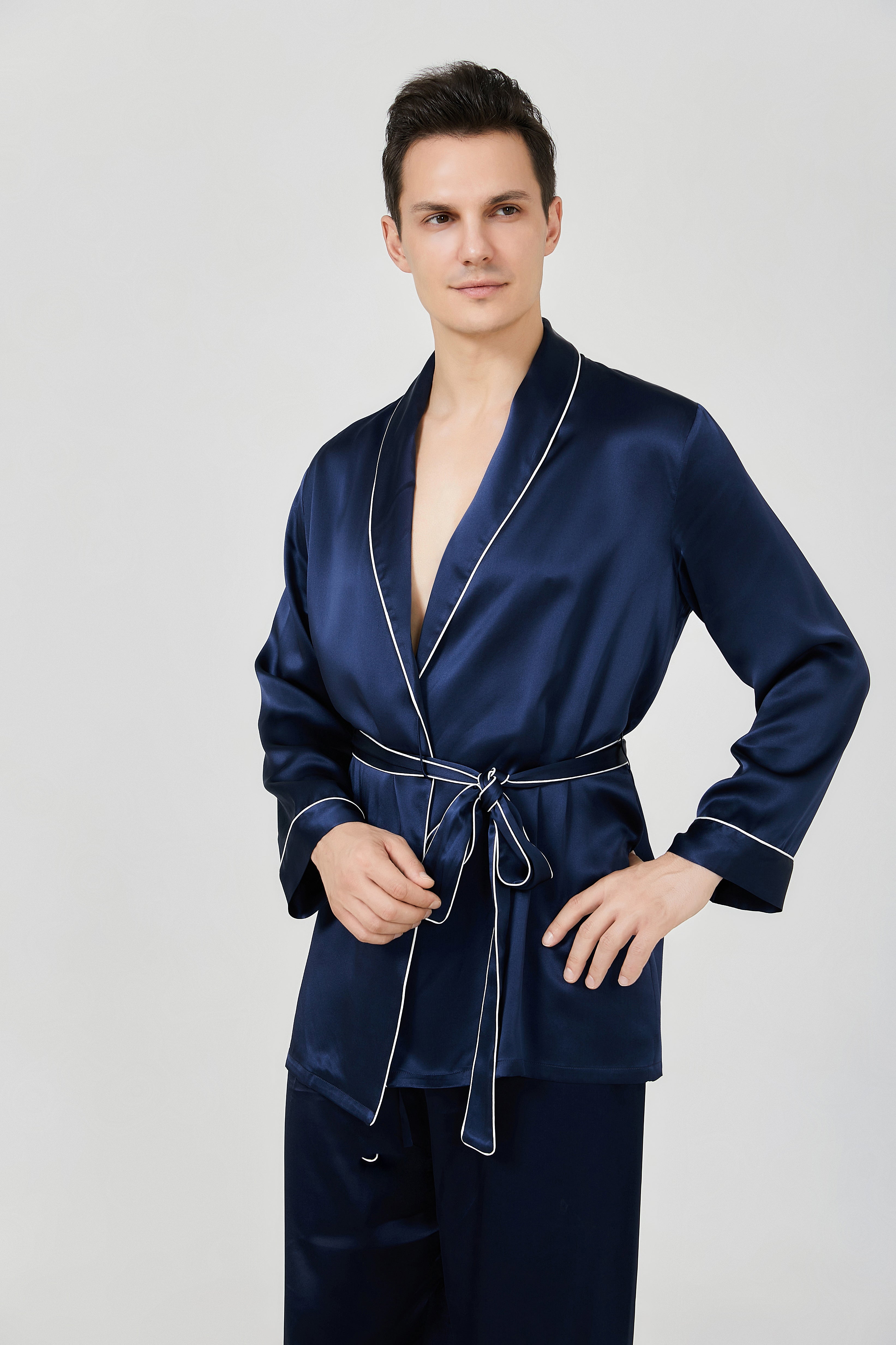 Men's Silk Pajama Set, short silk Kimono pajama and long silk pants ...