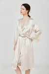 Lace Trimmed Silk Nightgown and Robe Set