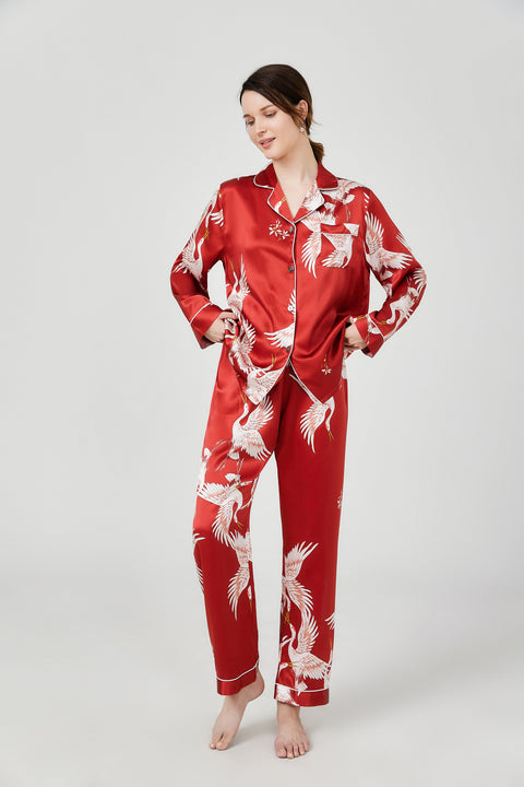 Luxury 100% Pure Silk Matching Couple Pajamas Animal Printed