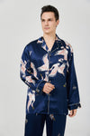 Men's Crane Printed Silk Pajama Set