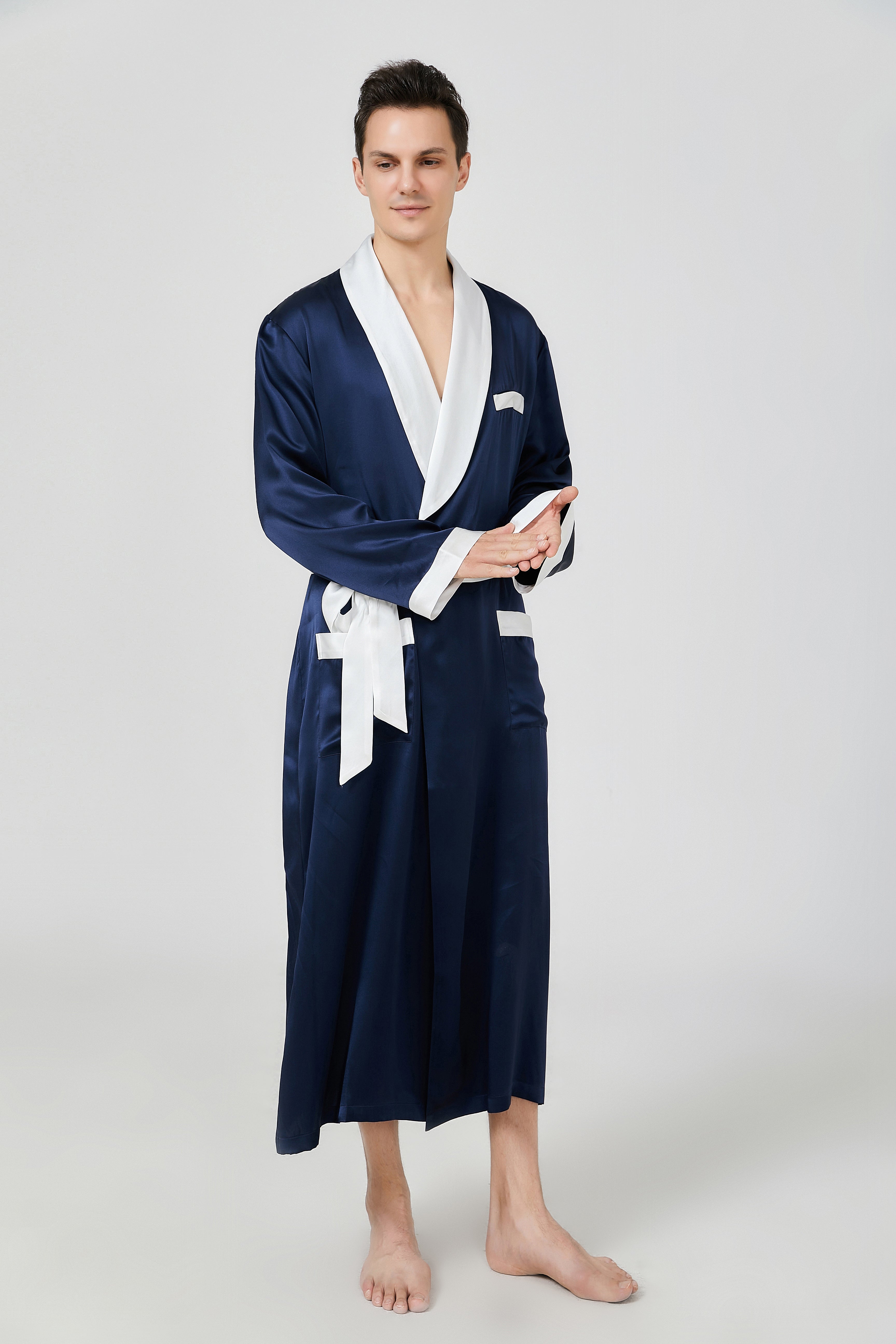 Silk long Robe for Men with wide contrasting collar– Asilklife