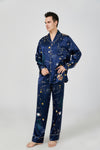 Universe Printed Long Sleeves Classic Silk Pajamas Set For Couple