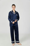 Men's Silk Pajama Set White contrast piping Notched Collar