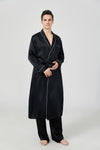 2PCSblack midi men's Robe set luxury long bathrobe matching silk long pant