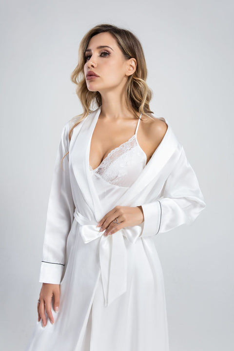 Women's Long Silk Nightgown & Robe Set with Long Sleeve