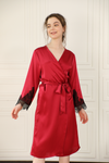 midi Silk Robe Lace cuffs for women
