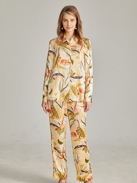 100% Pure Silk Women's Flora Loungewear Ladies Shirt Blouse & Long pants [ 2PCS ]