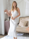 Asilklife Plain Color Elegantsexy &longFitting Silk Nightgown | Two-color selection