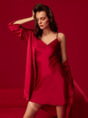 Asilklife Luxury Stunning Red Silk Robe Set